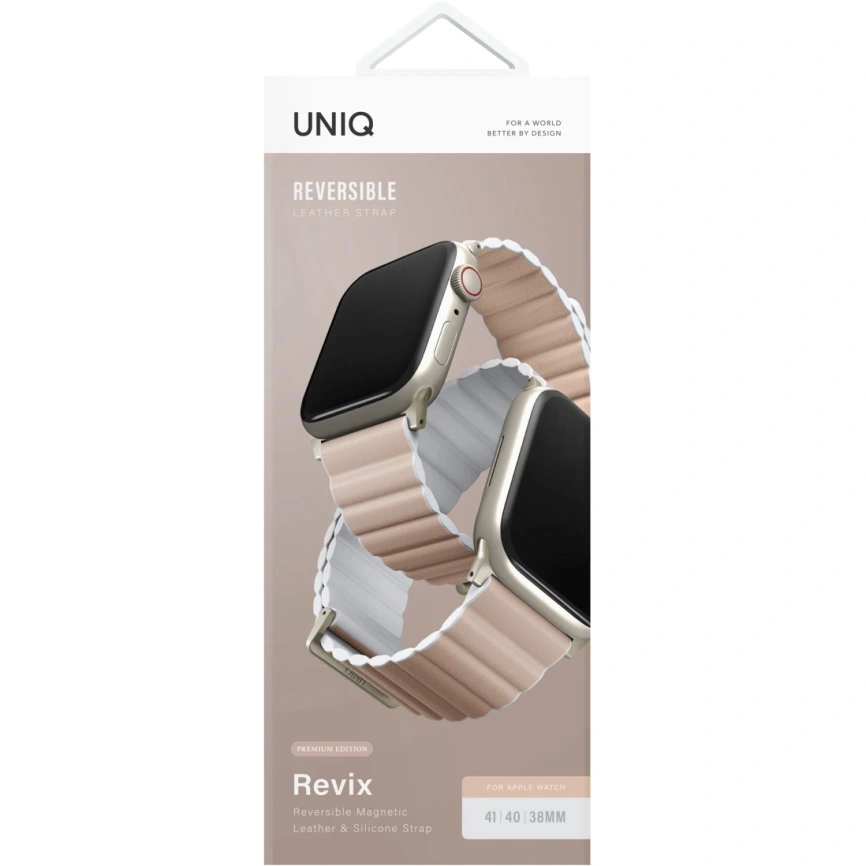 Ремешок Uniq Revix Premium для Apple Watch 38/40/41 Blush Pink/White фото 2