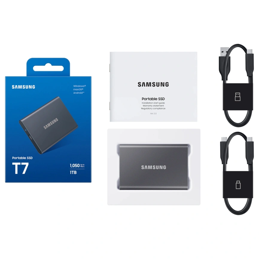 Внешний SSD накопитель Samsung T7 USB 3.2 Type-C 1TB Gray (MU-PC1T0T/WW) фото 5