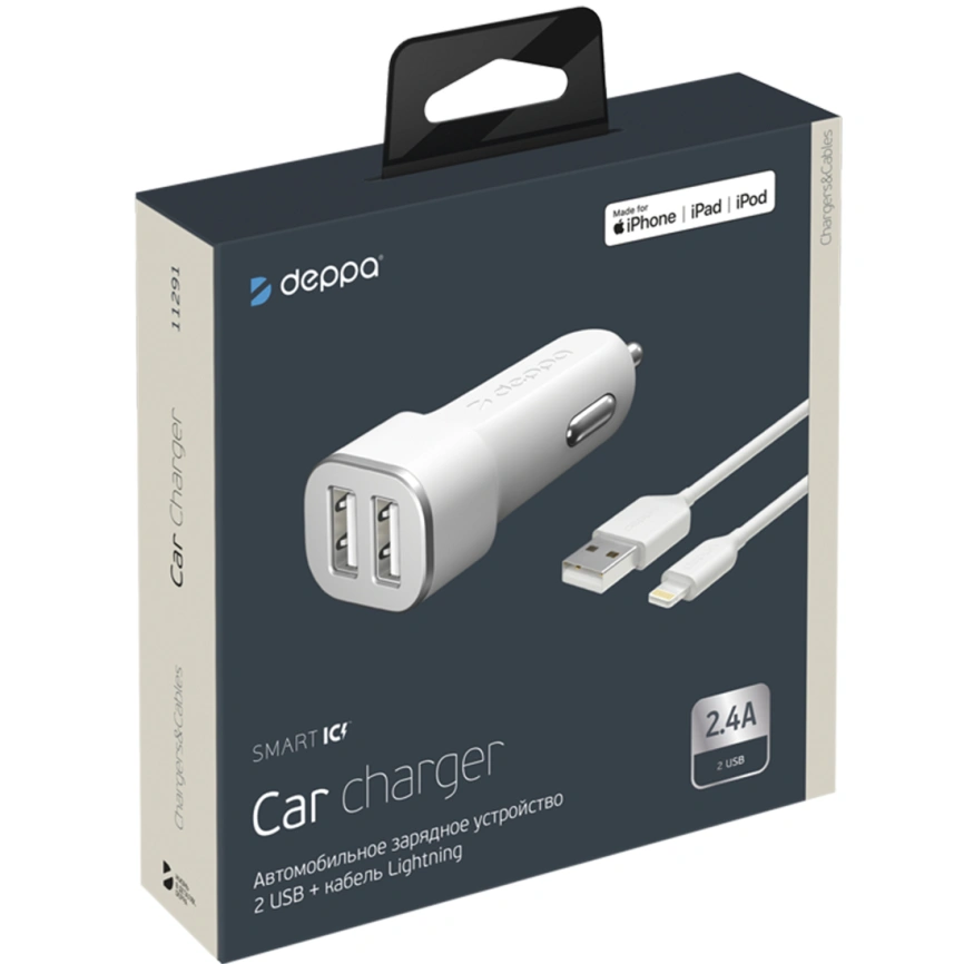 Автомобильное зарядное устройство Deppa 24W Dual USB-A 11291 White фото 2